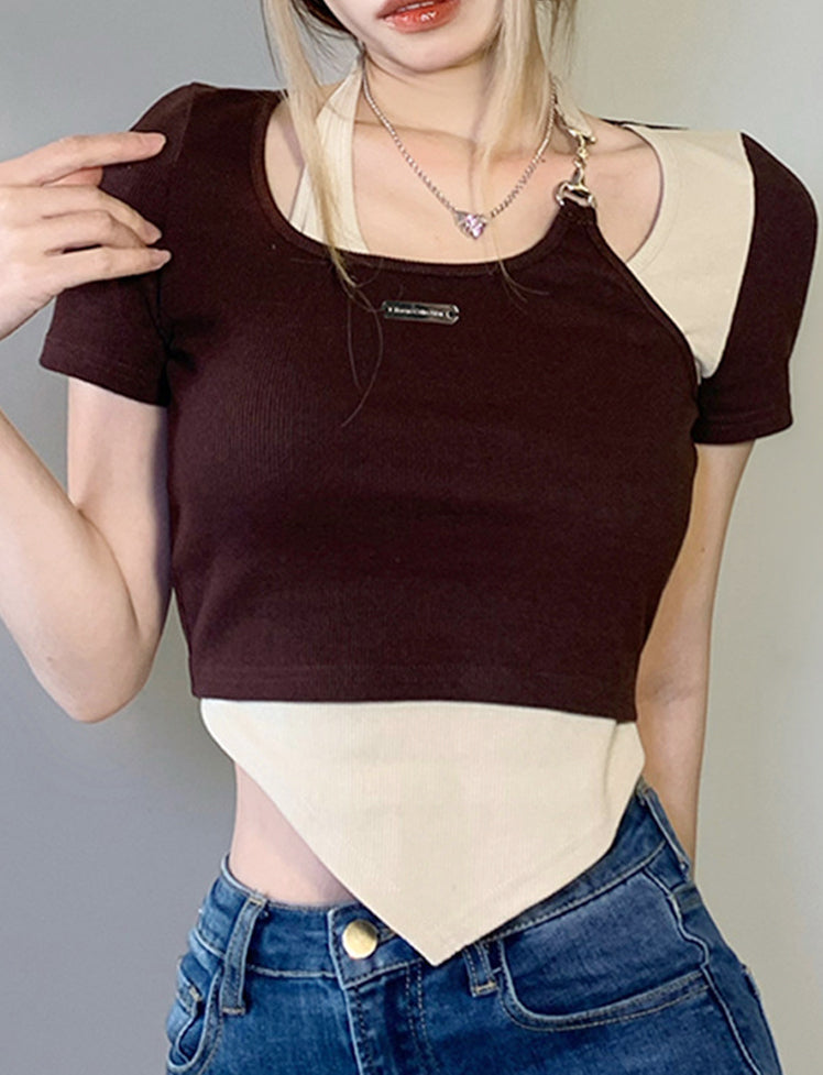 Asymmetric Color Collision Fake Two-piece op