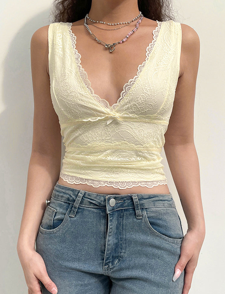 V Neck Lace Paneled Tank Top
