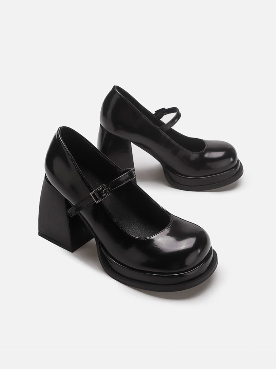 Chunky Heeled Ankle Strap Mary Jane Pumps