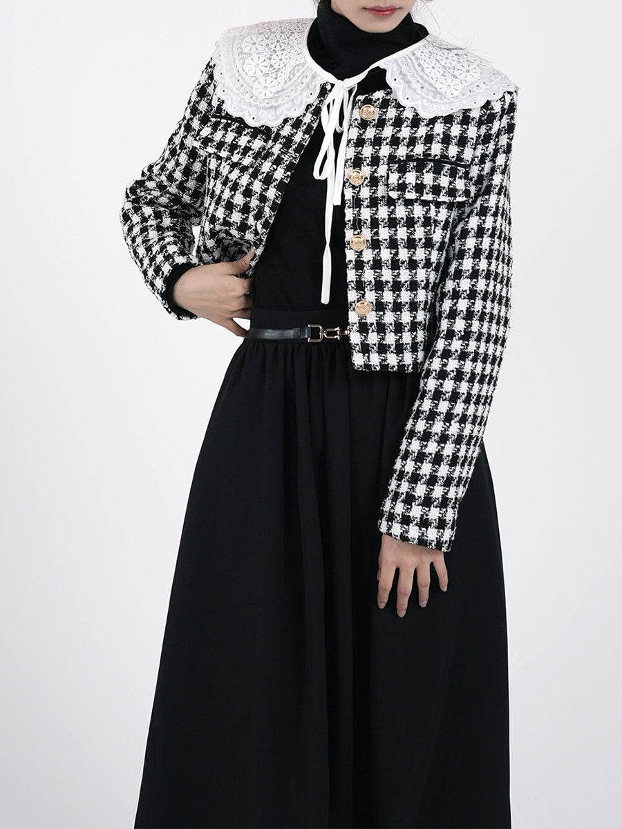 Velvet Houndstooth Short Coat