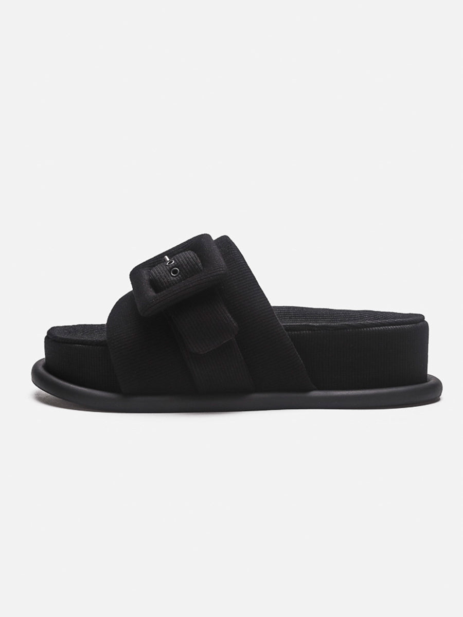 Square Buckle Open Toe Thick Bottom Slippers