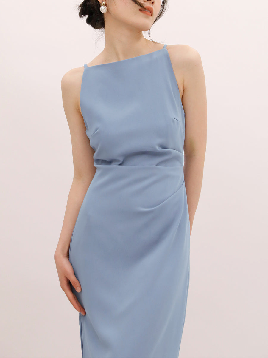 Pleated Solid Color Sleeveless Dress