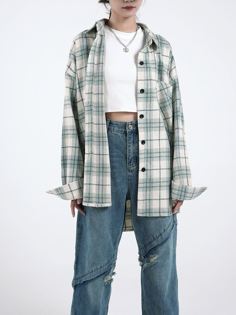 Plaid Tweed Shirt Jacket