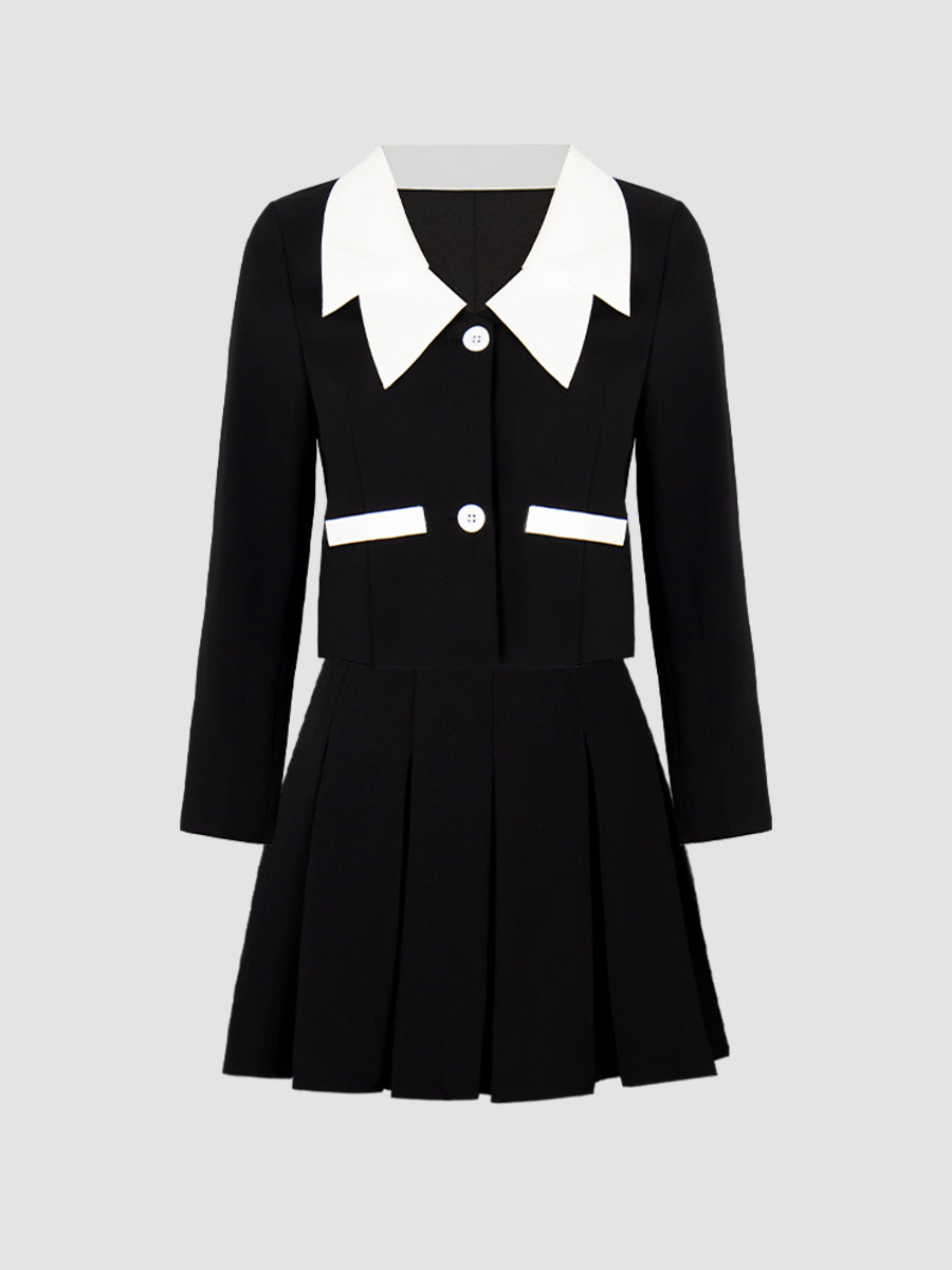 Blouse Blazer & Pleated Skirt Set