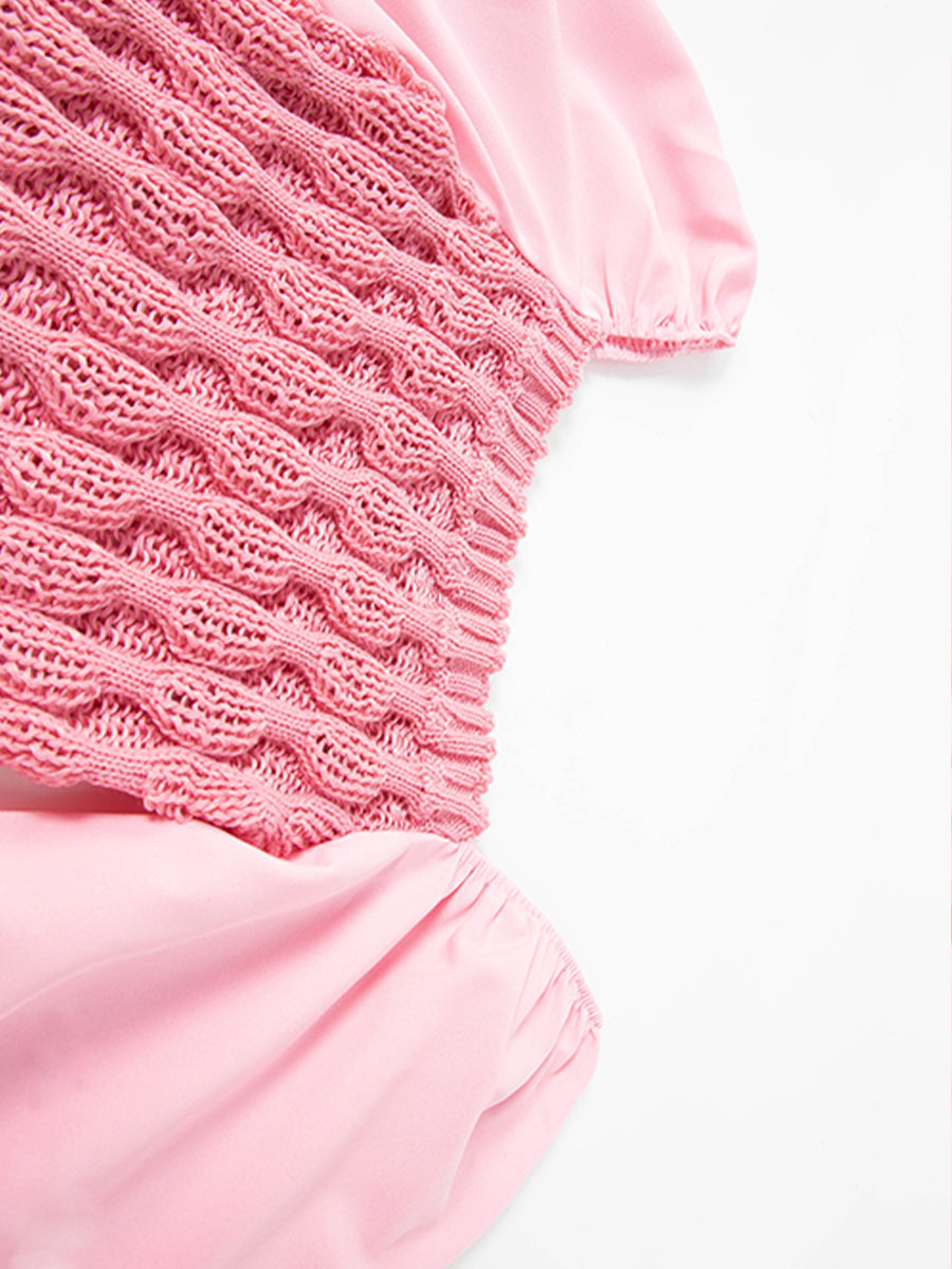 Knitted Chiffon Patchwork Long Sleeve Top
