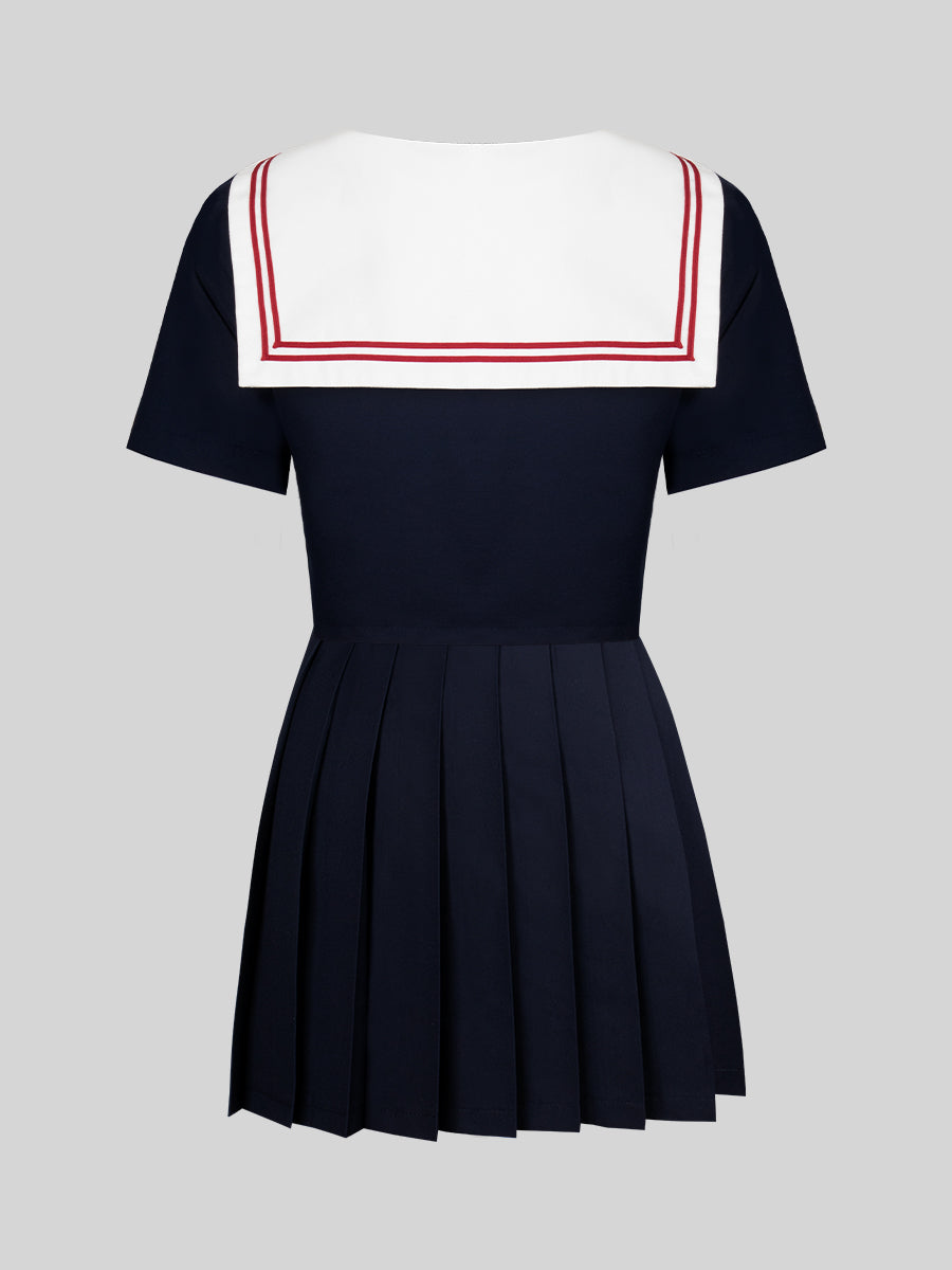 JK Uniform Badge Top + Pleated Skirt Set