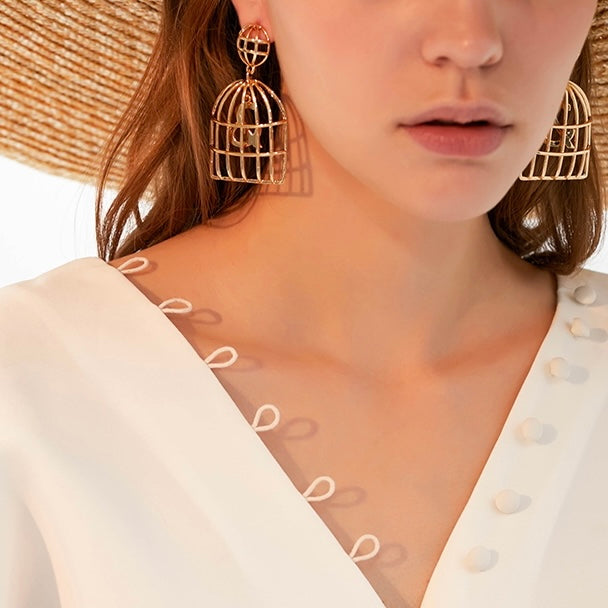 Golden Birdcage Earrings
