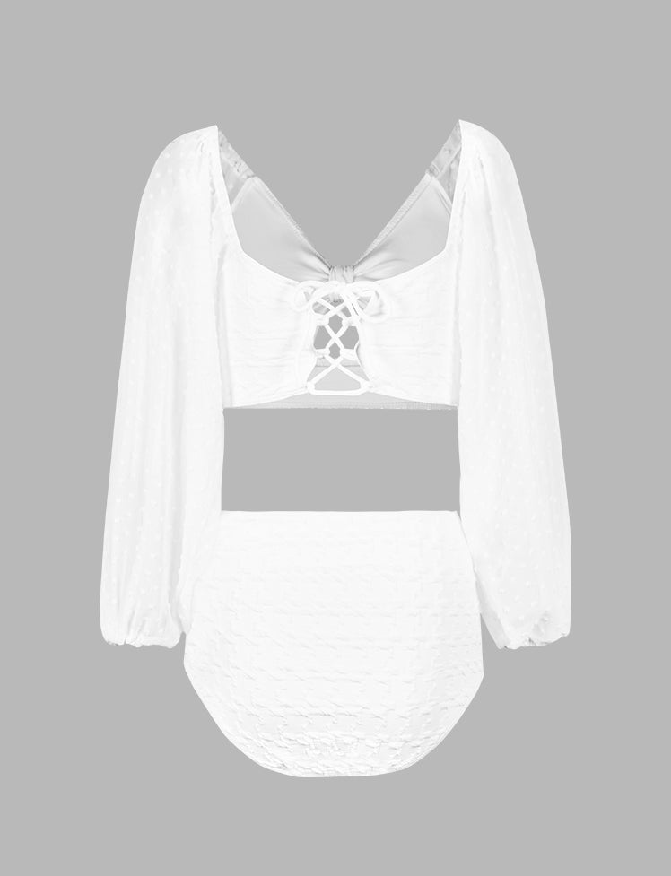 Swiss-dot Lace-up Puff Swimwear