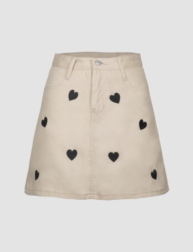 Embroidered Denim Skirt With Love