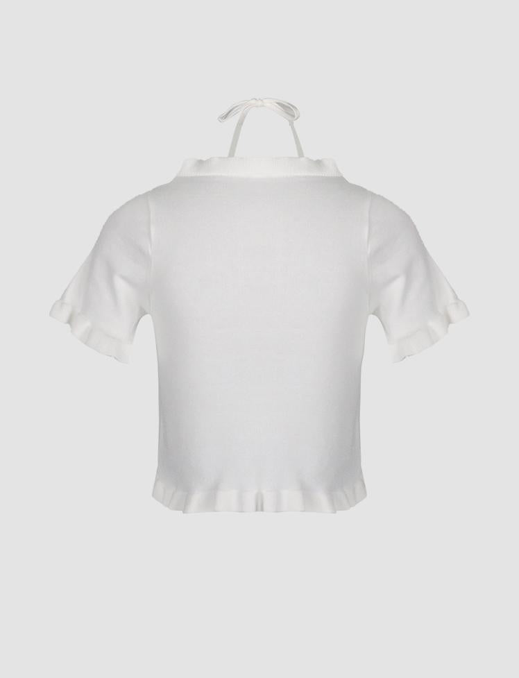 Bear Pattern Ruffle Knit Top