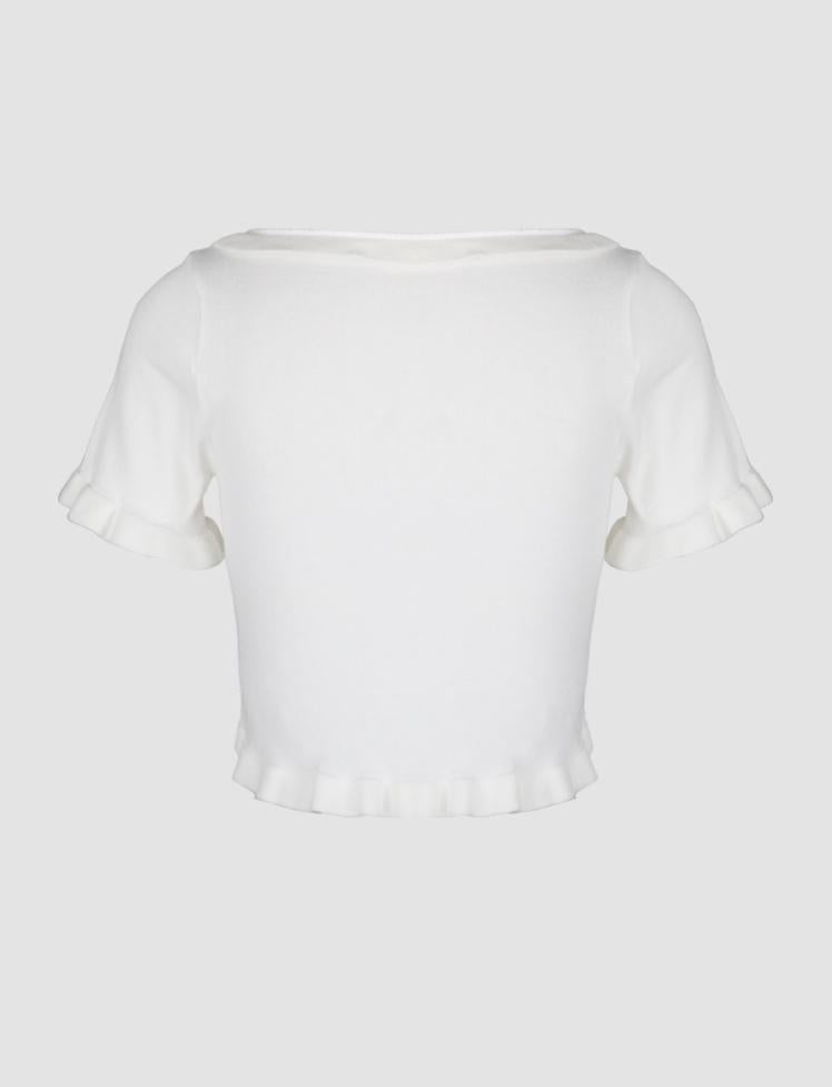 Bear Pattern Ruffle Knit Top