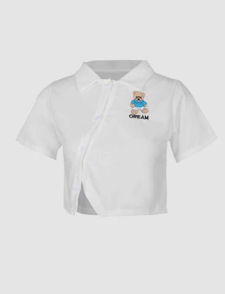 Bear Bevel Button Polo Top