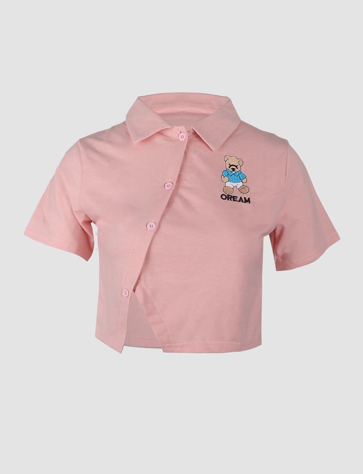 Bear Bevel Button Polo Top