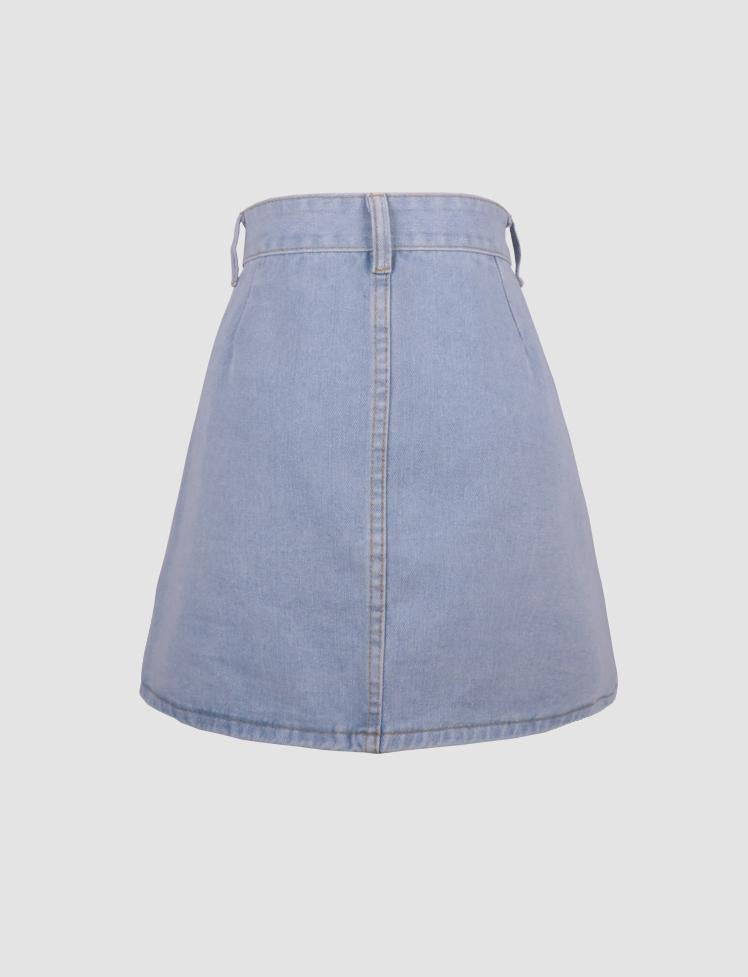 Colorful Buttons Denim Skirt