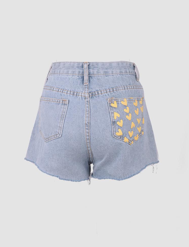 Blue Heart Beat Denim Shorts Pants
