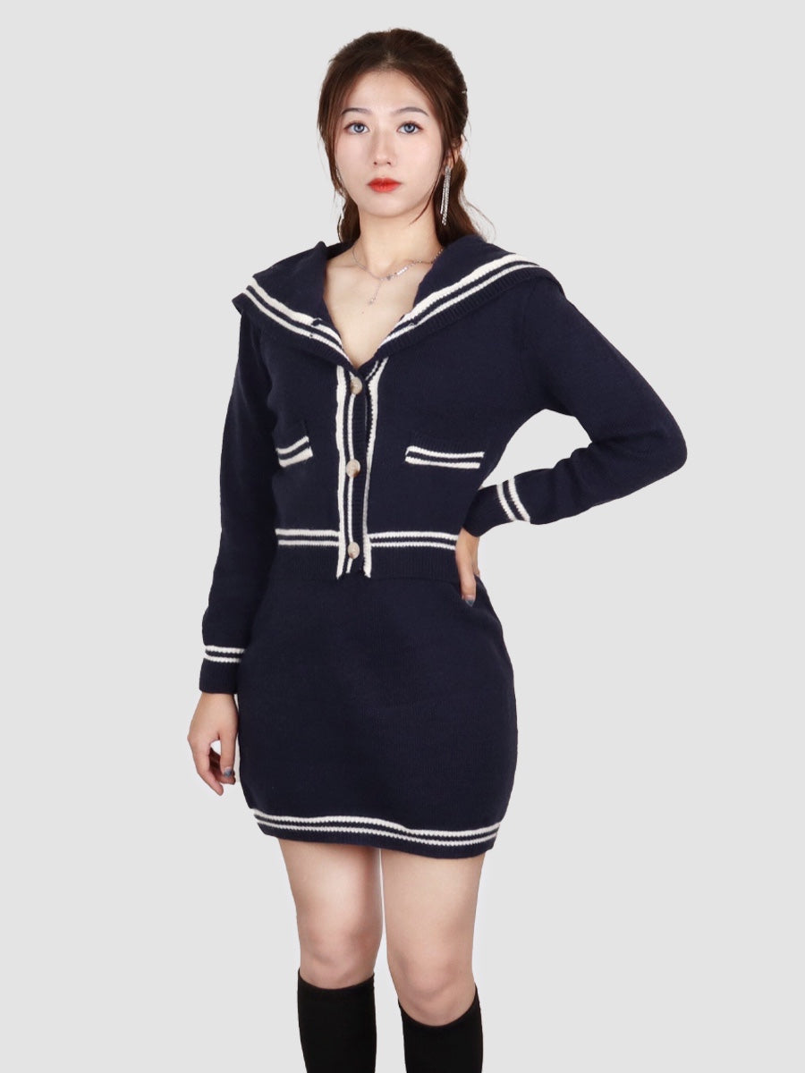 Navy Collar Knit Set