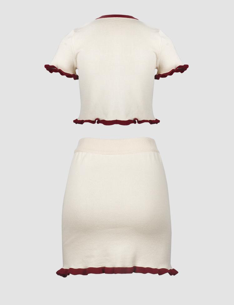 Flower Print Top&Mini Skirt Set