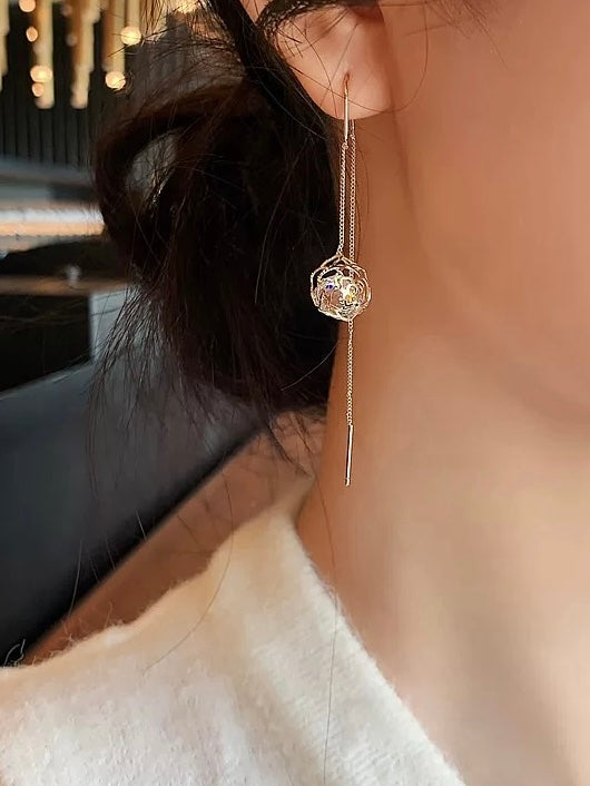 Gold Ball Long Tassel Earrings