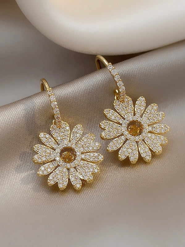 Full Diamond Sunflower Earrings