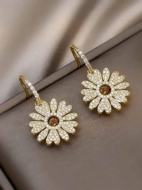 Full Diamond Sunflower Earrings