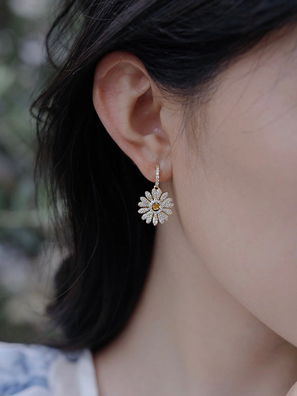Full Diamond Sunflower Earrings