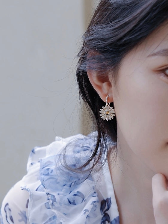 Full Diamond Sunflower Earrings