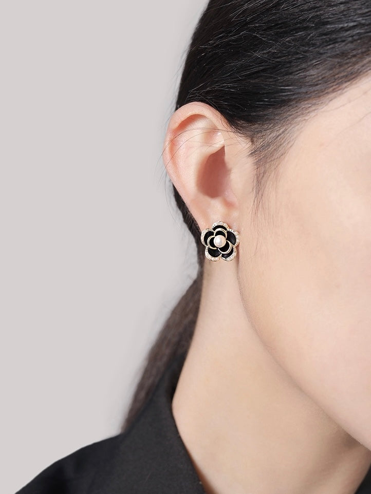 Black Camellia Earring