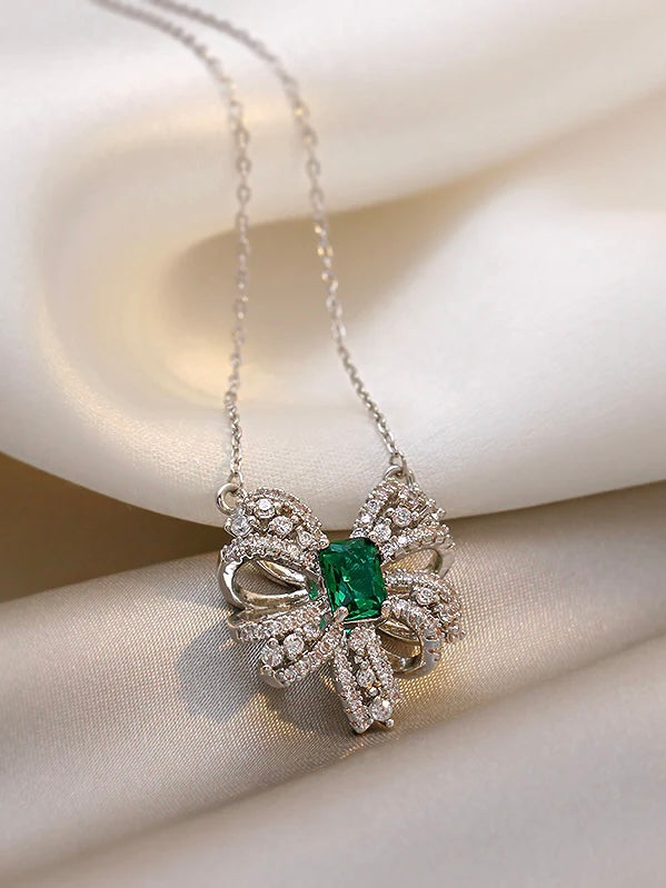 Green Diamond Butterfly Necklace