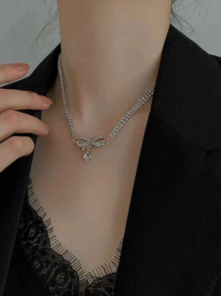 Silver Bow Necklace alloy