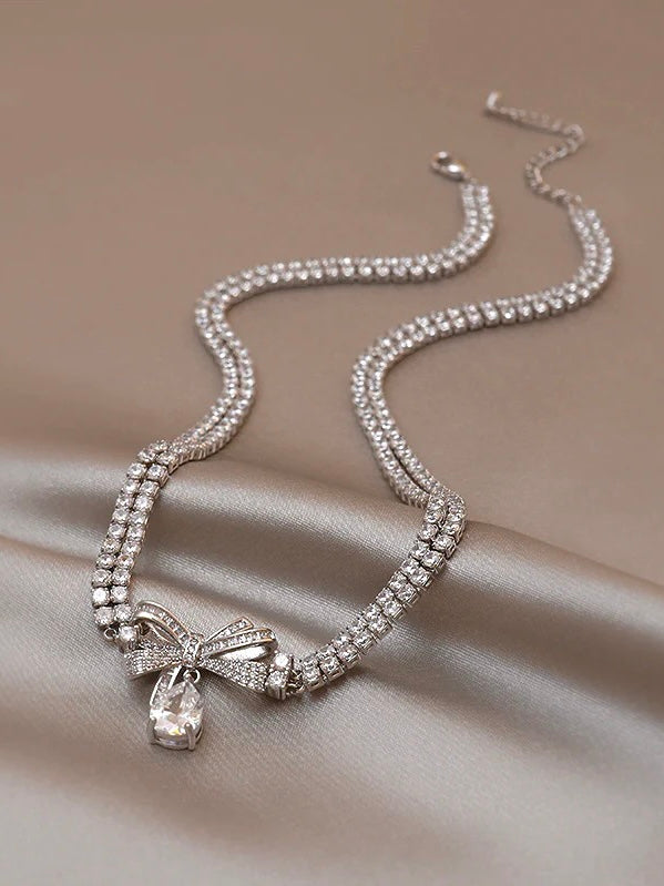 Silver Bow Necklace alloy