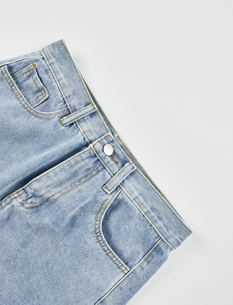 Irregular Fringed Denim Skirt