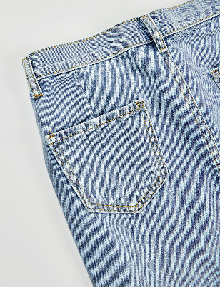 Irregular Fringed Denim Skirt