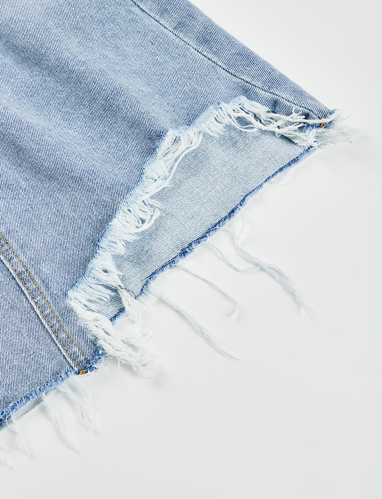 Irregular Fringed Denim Skirt