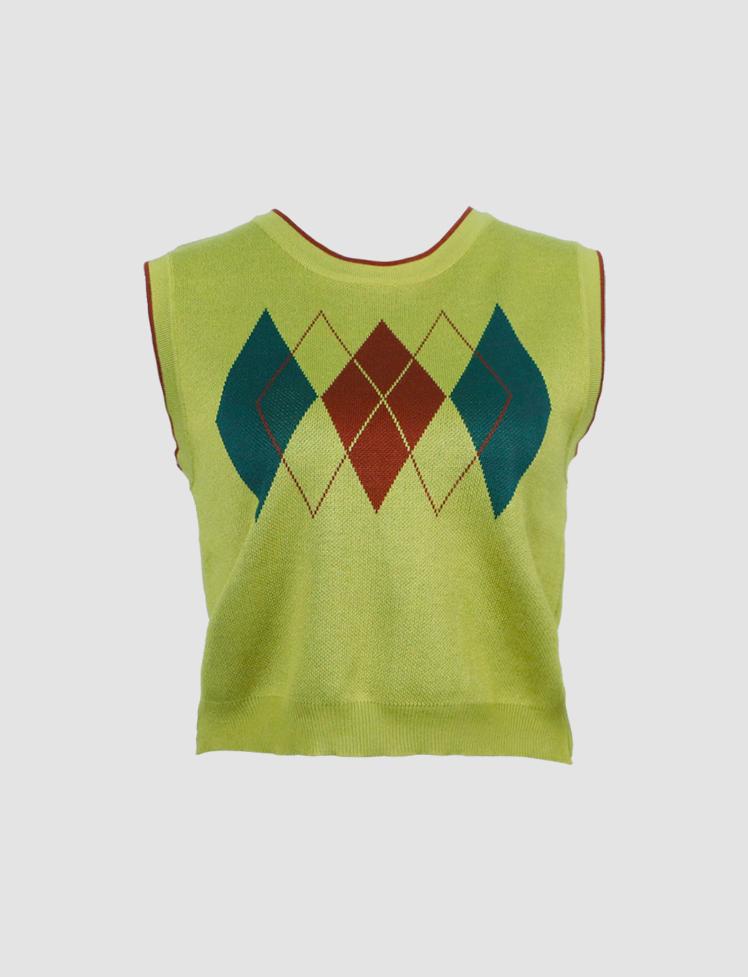Green Diamond Knit Sleeveless Top
