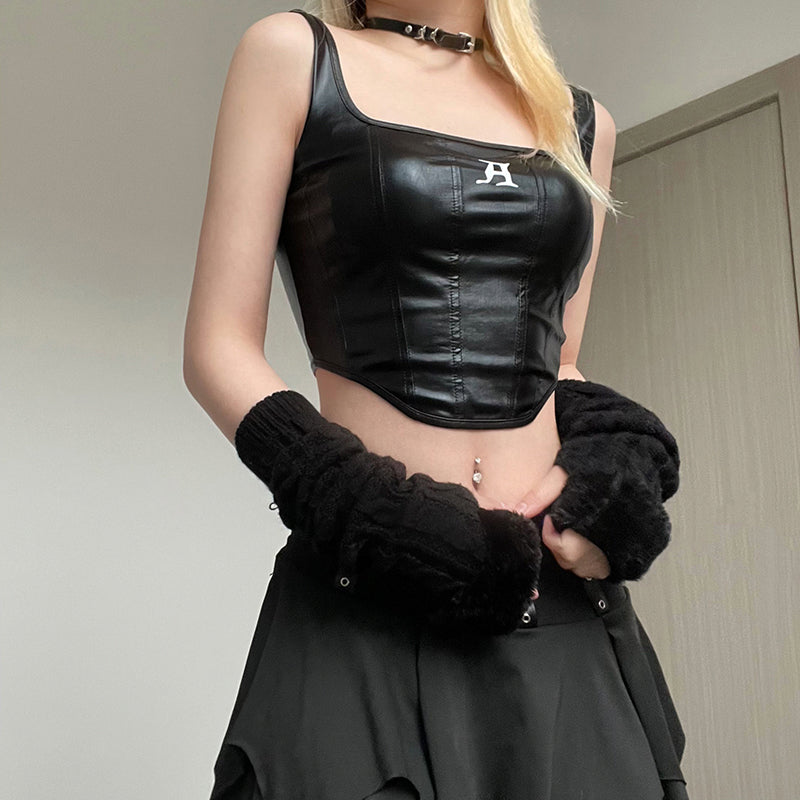 Black PU Leather Tank Crop Top