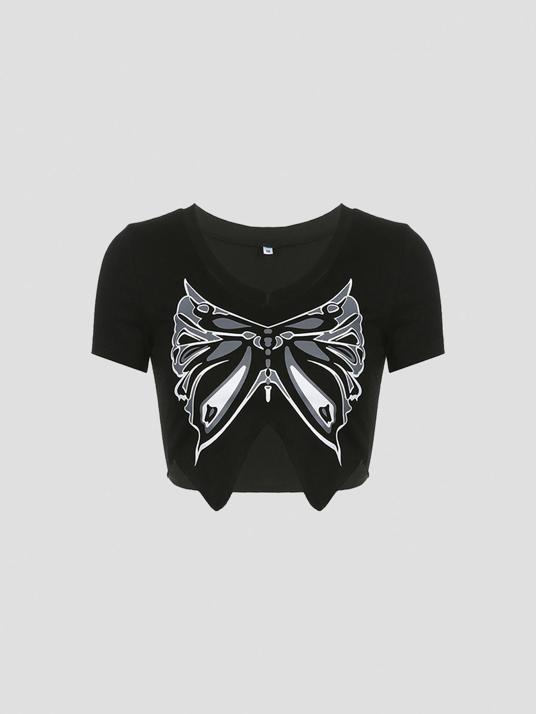 Black Butterfly Irregular Crop Top