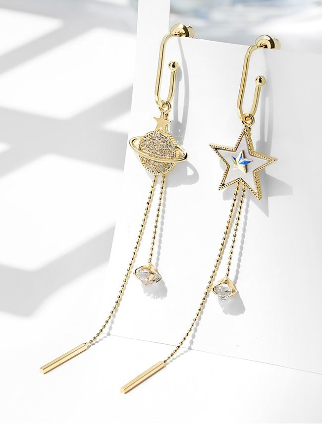 Star and Moon Tassel Earrings