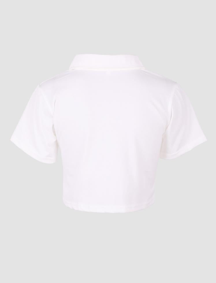 White Dream Bear Short Sleeve Polo Top