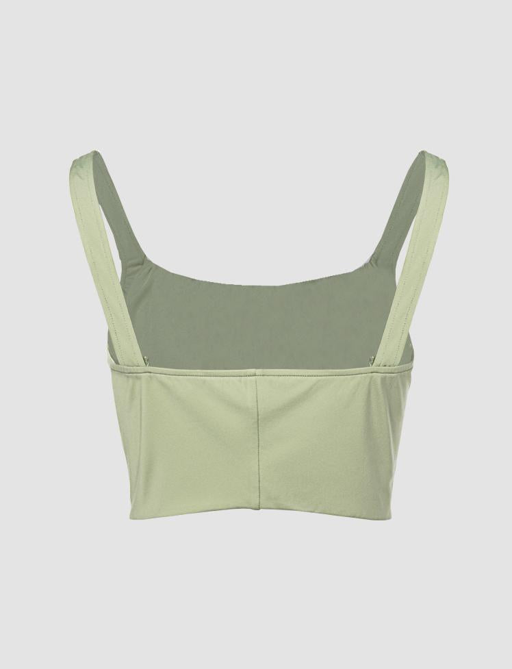 Green Fold Pleated Crop Top