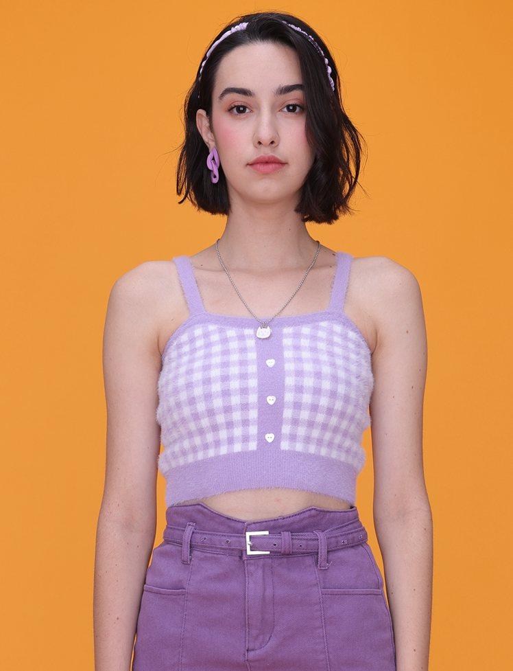 Purple Plaid Fuzzy Crop Top