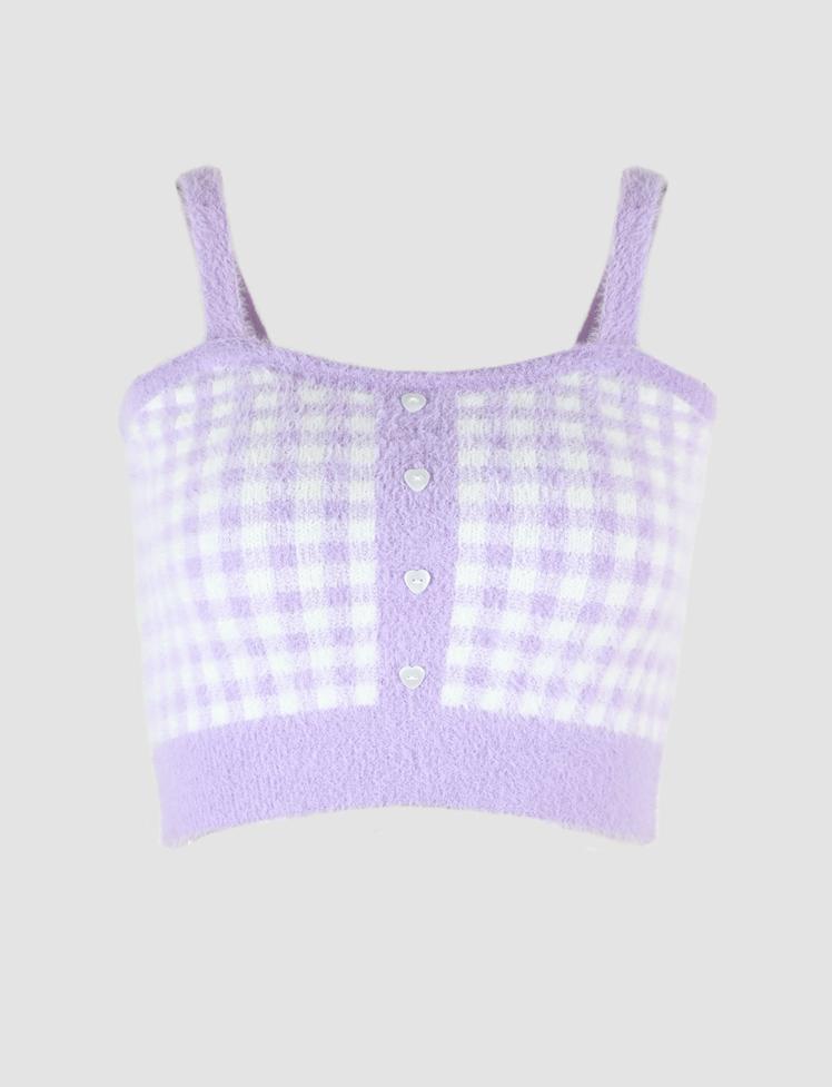 Purple Plaid Fuzzy Crop Top