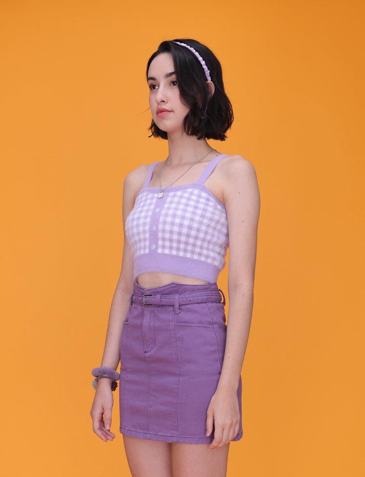 Purple Plaid Fuzzy Crop Top