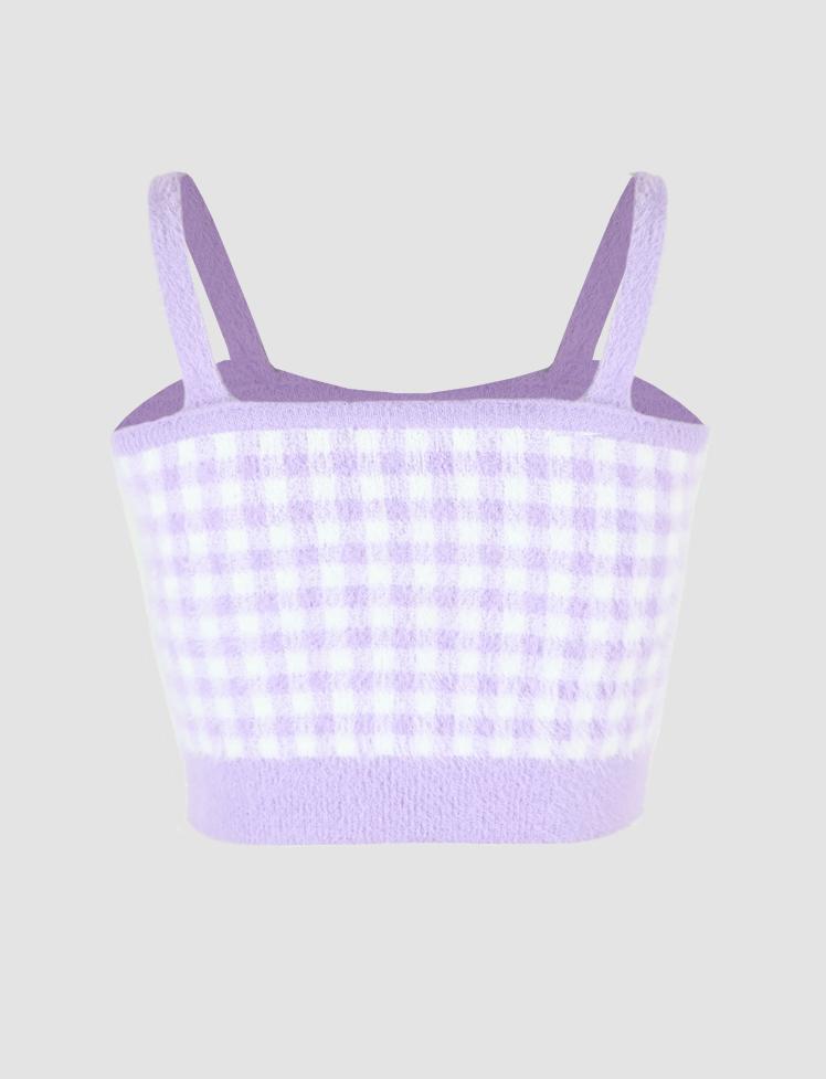 Purple Plaid Fuzzy Crop Top
