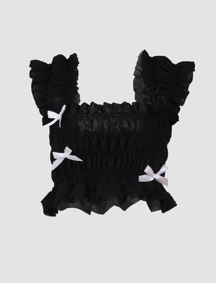 Fold Pleated Bow Decor Top