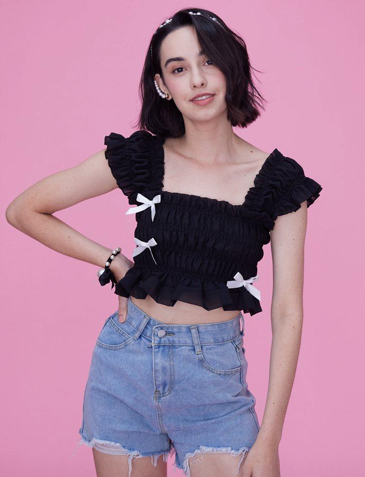 Fold Pleated Bow Decor Top