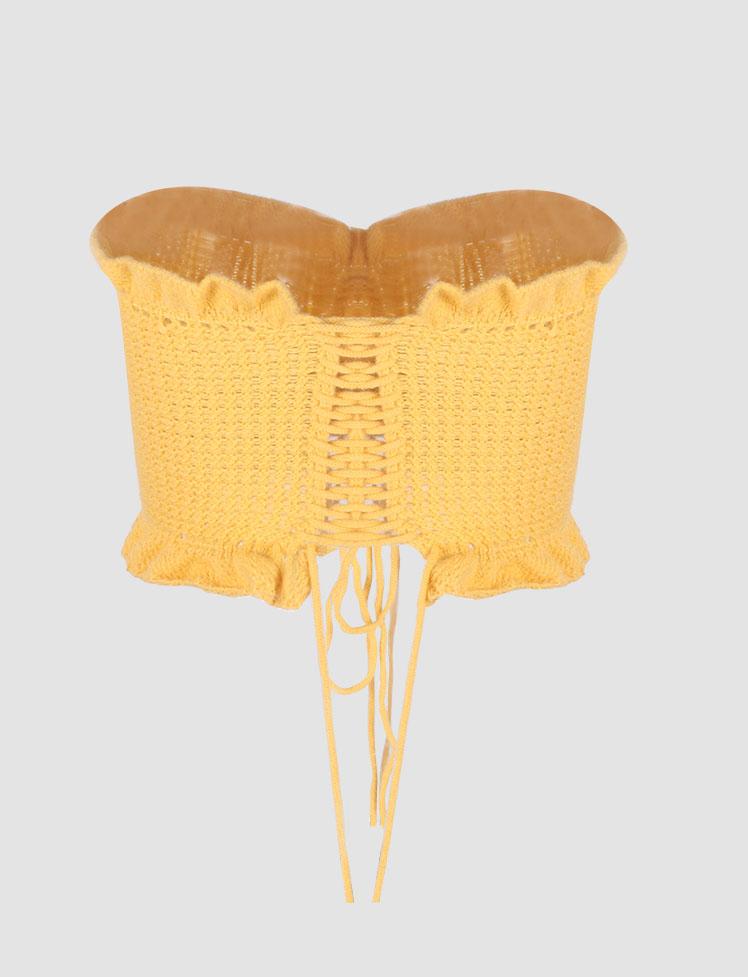 Trim Ruffled Drawstring Bandeau Top