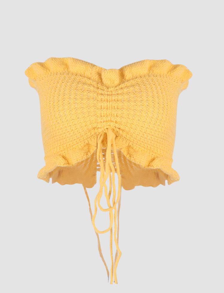 Trim Ruffled Drawstring Bandeau Top