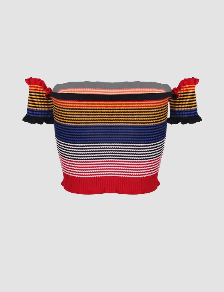 Rainbow Stripe Off Shoulder Top