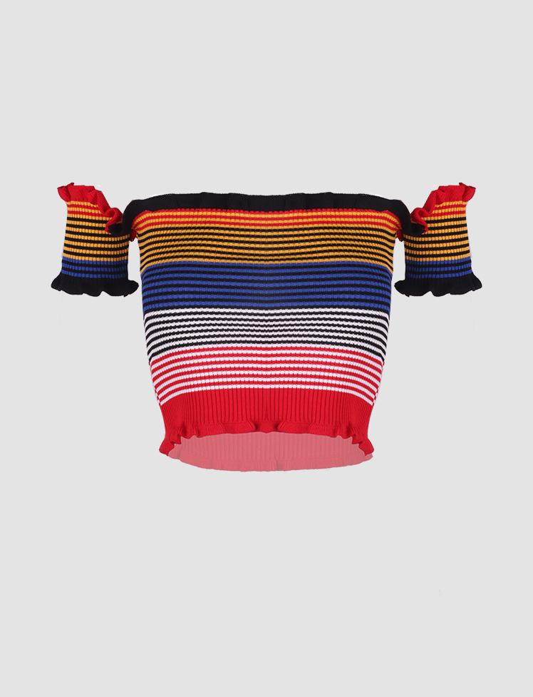 Rainbow Stripe Off Shoulder Top
