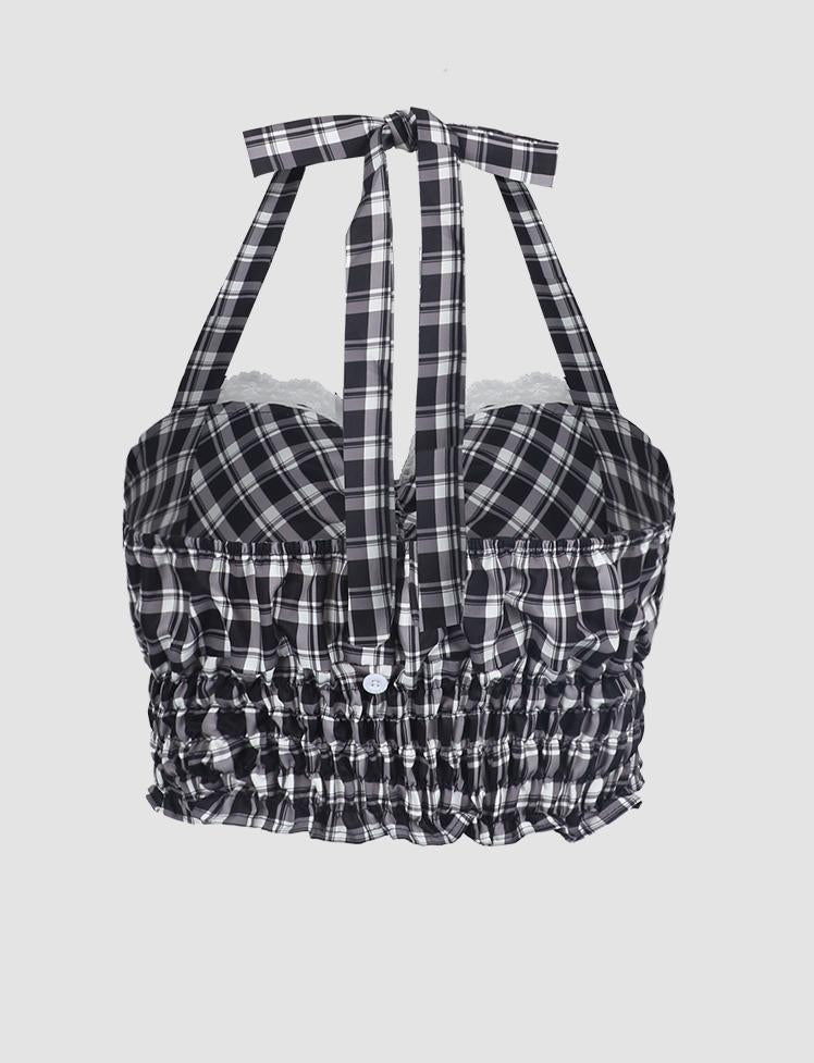 Black Lace Plaid Halter Top